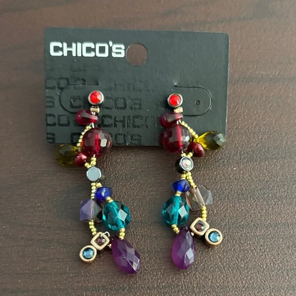 NWT Chico's Vibrant Beaded Drop Earrings - Picture 2 of 3